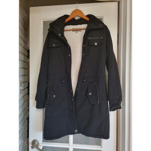 KC Collections Sherpa Lined Long Utility Winter Coat Black Small S
